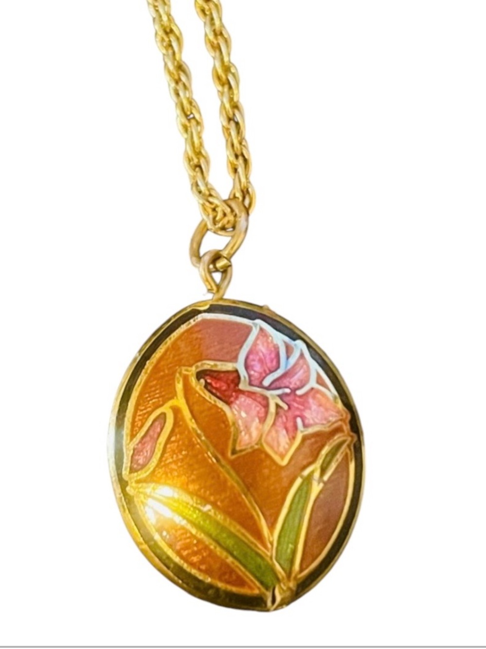Vintage Cloisonne Flower Pendant Necklace